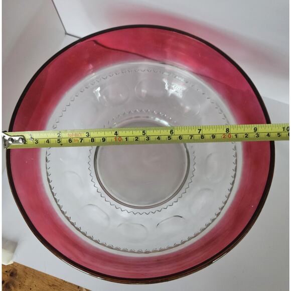 Tiffin Kings Crown Thumbprint Ruby Flashed Salad Serving Bowl 9 1/2" - Picture 5 of 8